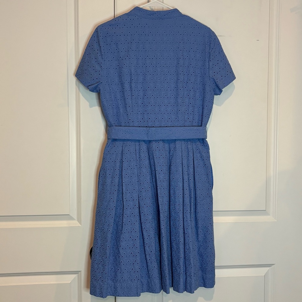 Brooks Brothers Blue Eyelet Button-Front Belted Dress - Picture 6 of 11